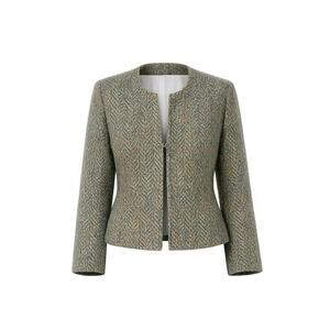 Womens Tweed Blazer Jacket Koret Green Blue Fringe Trim Preppy